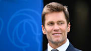 Aug 11, 2024; Inglewood, California, USA; New England Patriots retired quarterback Tom Brady before the game between the Los Angeles Rams and the Dallas Cowboys at SoFi Stadium. Mandatory Credit: Jonathan Hui-Imagn Images