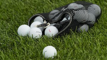 A general view of a bag of golf balls