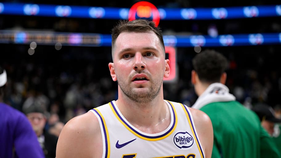Los Angeles Lakers guard Luka Dončić walks off the court after the Lakers win over the Dallas Mavericks.