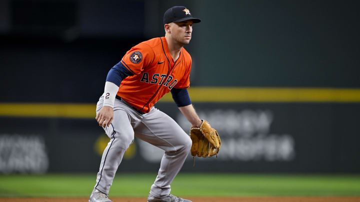 Aug 7, 2024; Arlington, Texas, USA; Houston Astros third baseman Alex Bregman (2) in action during the game between the Texas Rangers and the Houston Astros at Globe Life Field. 