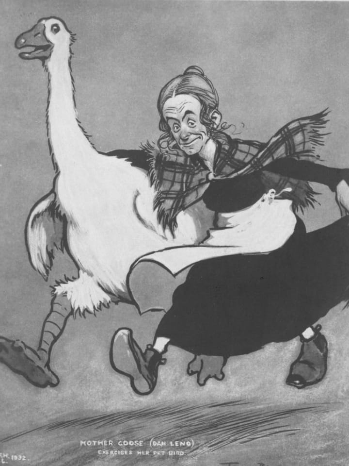 A caricature of Mother Goose based on Dan Leno.