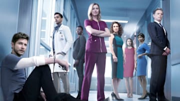 THE RESIDENT: L-R: Matt Czuchry, Manish Dayal, Shaunette Renée Wilson, Emily VanCamp, Melina Kanakaredes, Moran Atias, Merrin Dungey and Bruce Greenwood.  ©2017 Fox Broadcasting Co. Cr: Justin Stephens/FOX