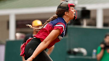 Reagan Bills (8) of the Mid-Atlantic Region team gives her signature stomp after a strikeout. Bills was crucial for Team Pennsylvania in their tournament success.