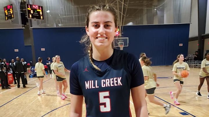 Mill Creek 2026 6'2 Shooting Guard Bella Ragone at the Georgia Basketball Coaches Association (GBCA) Live Period in 2024 Mill Creek 2026 6'2 Shooting Guard Bella Ragone at the Georgia Basketball Coaches Association (GBCA) Live Period in 2024