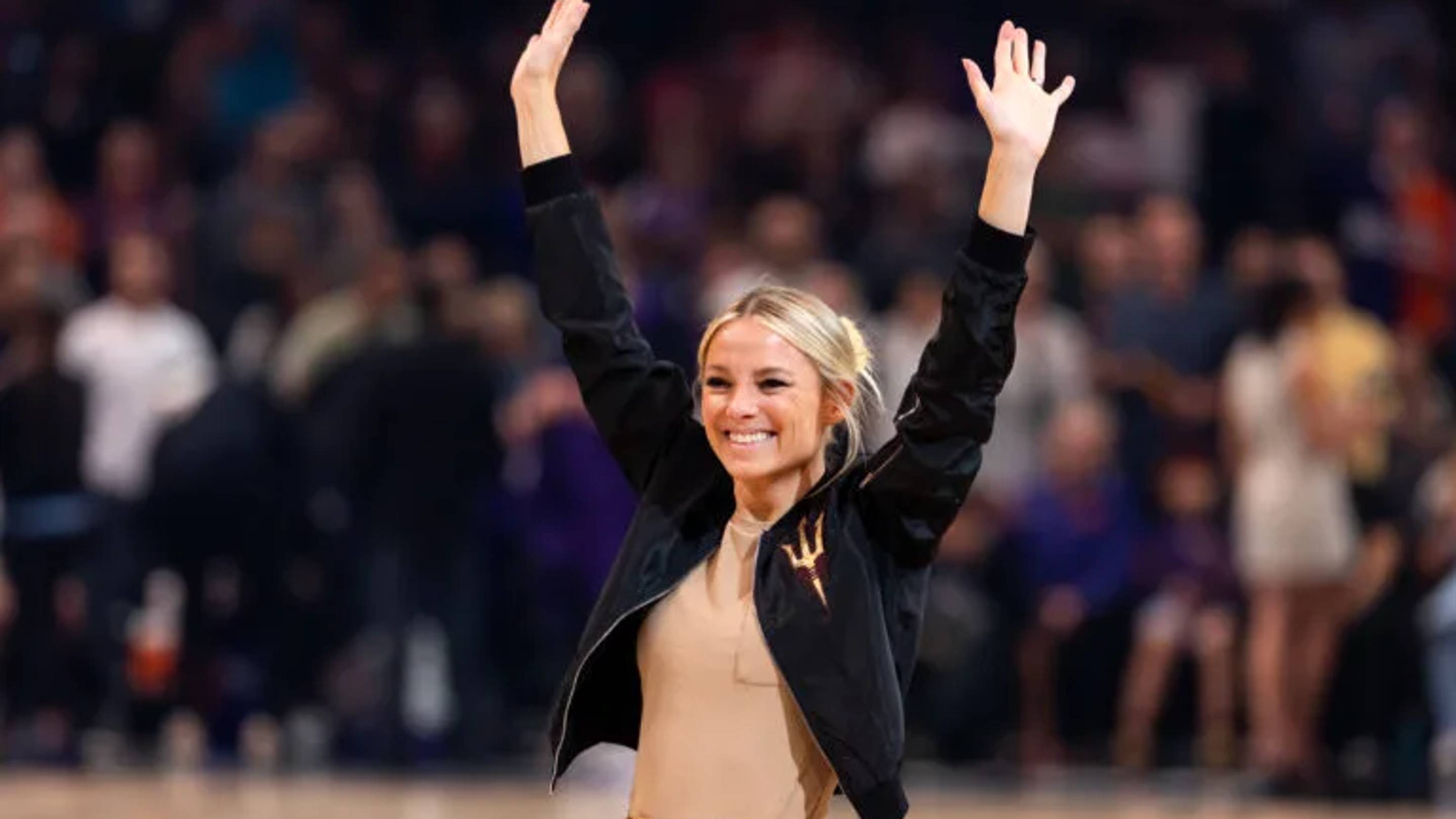 Mar 28, 2026; Phoenix, Arizona, USA; Arizona State Sun Devils women’s basketball coach Molly Miller in attendance prior to the Phoenix Suns game against the Utah Jazz at Mortgage Matchup Center. | Mandatory Credit: Mark J. Rebilas-Imagn Images