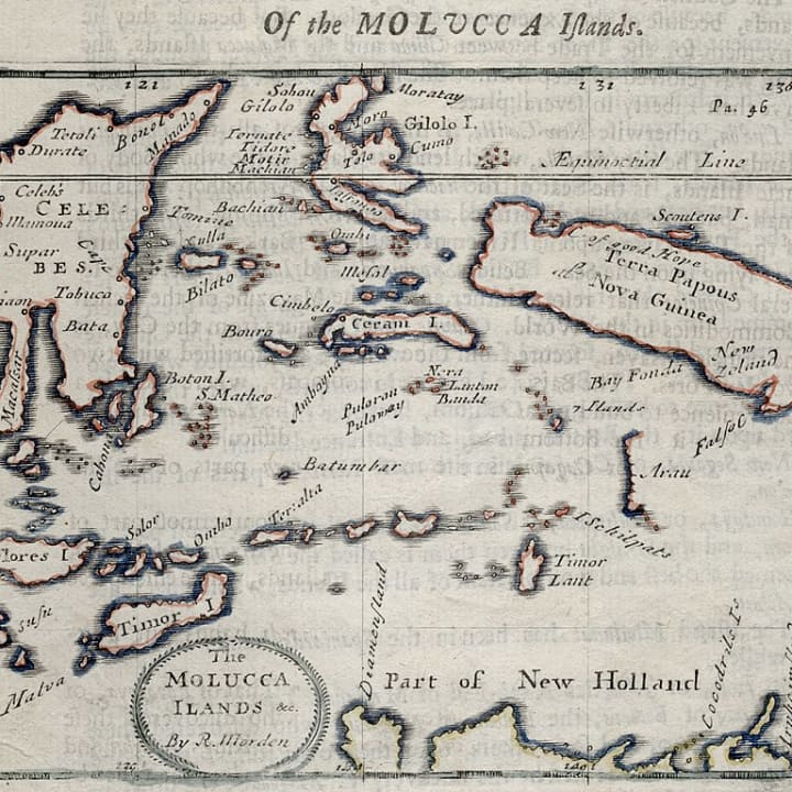 A 1703 map by Robert Morden of the Molucca (or Malaku) Islands.