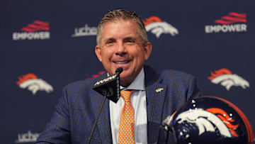 Feb 6, 2023; Englewood, CO, USA; Denver Broncos head coach Sean Payton speaks at the UCHealth