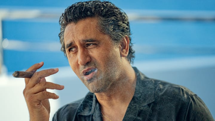 KAOS, Season 1. Cliff Curtis as Poseidon in KAOS, Season 1. Cr. Courtesy of Netflix © 2024