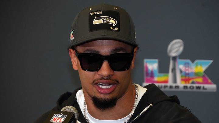 Feb 3, 2026; San Jose, CA, USA; Seattle Seahawks wide receiver Jaxon Smith-Njigba (11) speaks to the media at Super Bowl LX press conference at the San Jose Convention Center. Mandatory Credit: Kirby Lee-Imagn Images