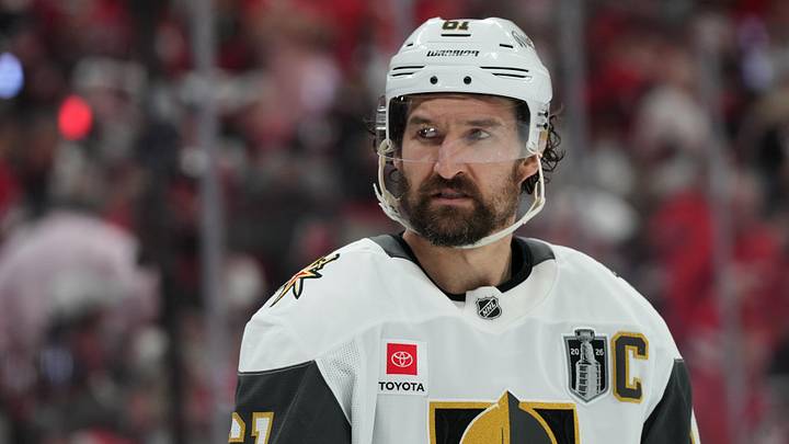Jun 11, 2026; Raleigh, North Carolina, USA; Vegas Golden Knights right wing Mark Stone (61) reacts during the third period against the Carolina Hurricanes in game five of the 2026 Stanley Cup Final at Lenovo Center. Mandatory Credit: James Guillory-Imagn Images