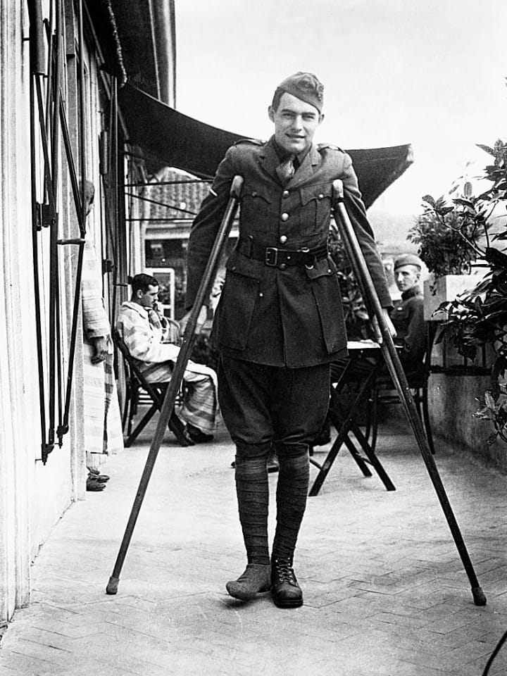 Ernest Hemingway on Crutches