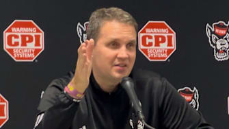 N.C. State basketball coach Will Wade during a press conference after the Wolfpack's win vs. UNC Greensboro on Nov. 12, 2025.