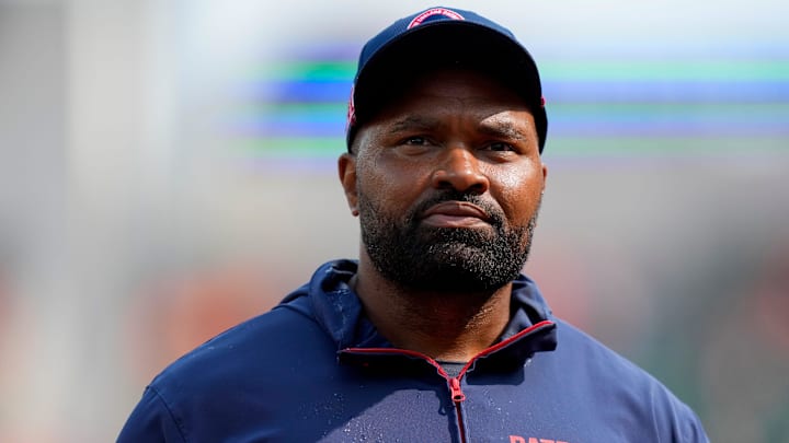 Sep 8, 2024; Cincinnati, Ohio, USA; New England Patriots head coach Jerod Mayo walks for the locker room after the fourth quarter at Paycor Stadium.