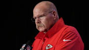 Feb 5, 2025; New Orleans, LA, USA; Kansas City Chiefs head coach Andy Reid speaks in a press conference ahead of Super Bowl LIX at New Orleans Marriott. Mandatory Credit: Kirby Lee-Imagn Images