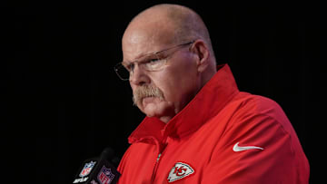 Feb 5, 2025; New Orleans, LA, USA; Kansas City Chiefs head coach Andy Reid speaks in a press conference ahead of Super Bowl LIX at New Orleans Marriott. Mandatory Credit: Kirby Lee-Imagn Images