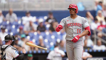 Apr 23, 2025; Miami, Florida, USA;  Cincinnati Reds third baseman Noelvi Marte (16) walks in the eighth inning against the Miami Marlins at loanDepot Park. Mandatory Credit: Jim Rassol-Imagn Images