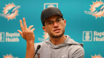 Jun 5, 2024; Miami Gardens, FL, USA; Miami Dolphins head coach Mike McDaniel speaks to reporters during mandatory minicamp at Baptist Health Training Complex. Mandatory Credit: Sam Navarro-USA TODAY Sports