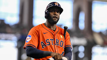 Houston Astros left fielder Yordan Alvarez (44) walks