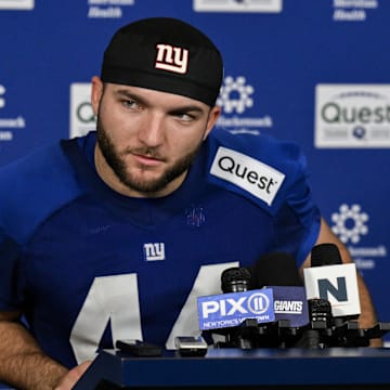 New York Giants running back Cam Skattebo at rookie minicamp.