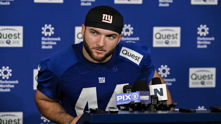 New York Giants running back Cam Skattebo at rookie minicamp.