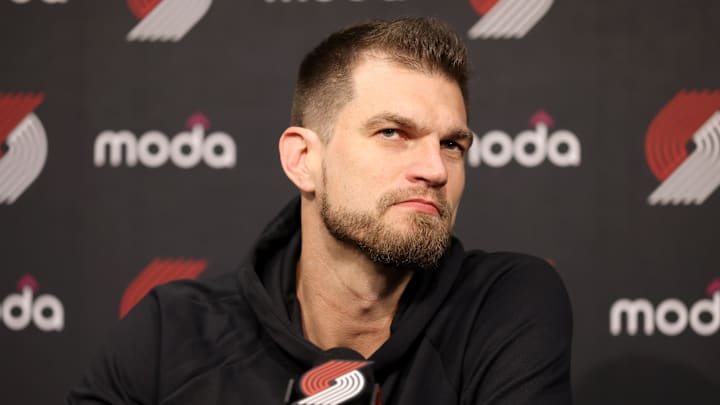 Oct 24, 2025; Portland, Oregon, USA;  Portland Trail Blazers interim head coach Tiago Splitter fields questions during a press conference before the Trail Blazers play Golden State Warriors at Moda Center. Mandatory Credit: Jaime Valdez-Imagn Images