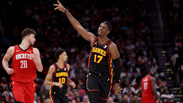 Onyeka Okongwu reacts against the Houston Rockets