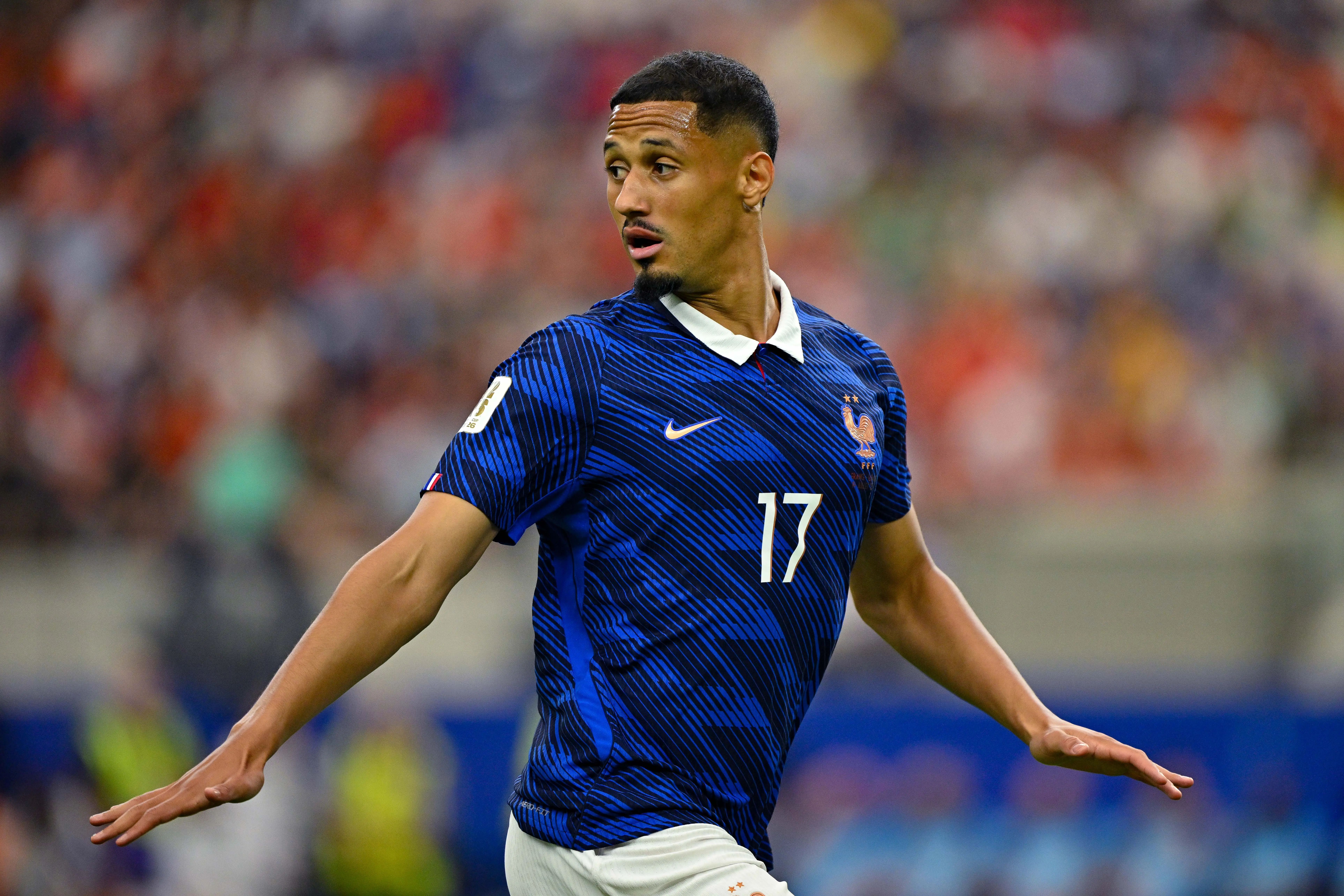 France defender William Saliba (17) in action during a semifinal match.