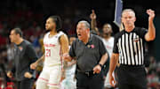Apr 7, 2025; San Antonio, TX, USA; Houston Cougars head coach Kelvin Sampson reacts after a play against the Florida Gators during the first half of the national championship game of the Final Four of the 2025 NCAA Tournament at the Alamodome. Mandatory Credit: Bob Donnan-Imagn Images