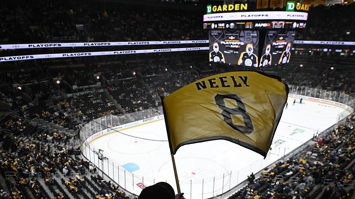 Apr 23, 2026; Boston, Massachusetts, USA; A banner caption waves a flag before a game between the Buffalo Sabres and the Boston Bruins in game three of the first round of the 2026 Stanley Cup Playoffs at the TD Garden. Mandatory Credit: Brian Fluharty-Imagn Images