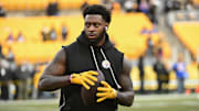 Nov 30, 2025; Pittsburgh, Pennsylvania, USA; Pittsburgh Steelers linebacker Patrick Queen warms up for a game against the Buffalo Bills at Acrisure Stadium. Mandatory Credit: Barry Reeger-Imagn Images