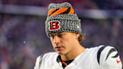 Cincinnati Bengals quarterback Joe Burrow (9) heads for the locker room after the fourth quarter of the NFL Week 14 game between the Buffalo Bills and the Cincinnati Bengals at Highmark Stadium in Orchard Park, N.Y., on Sunday, Dec. 7, 2025. The Bills overcame a halftime deficit to win 39-34.
