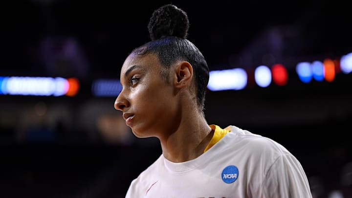 Mar 24, 2025; Los Angeles, California, USA; USC Trojans guard JuJu Watkins (12) during pregame warmups before an NCAA Tournament second round game against the Mississippi State Bulldogs at Galen Center. Mandatory Credit: Robert Hanashiro-Imagn Images Mar 24, 2025; Los Angeles, California, USA; USC Trojans guard JuJu Watkins (12) during pregame warmups before an NCAA Tournament second round game against the Mississippi State Bulldogs at Galen Center. Mandatory Credit: Robert Hanashiro-Imagn Images