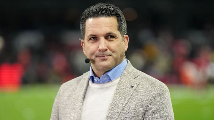 Broadcaster Adam Schefter of ESPN Monday Night Football Countdown is seen on the sideline prior to the NFL International Series.