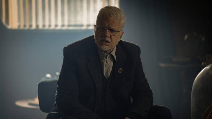 Tim Robbins as Bernard Holland in Silo season 2. Image: Apple TV+.
