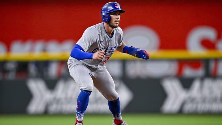 Mar 31, 2024; Arlington, Texas, USA; Chicago Cubs third baseman Miles Mastrobuoni (20) in action during the game between the Texas Rangers and the Chicago Cubs at Globe Life Field.