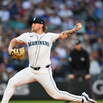 Seattle Mariners relief pitcher Gabe Speier (55) pitches to the Toronto Blue Jays during the sixth inning at T-Mobile Park on May 10.