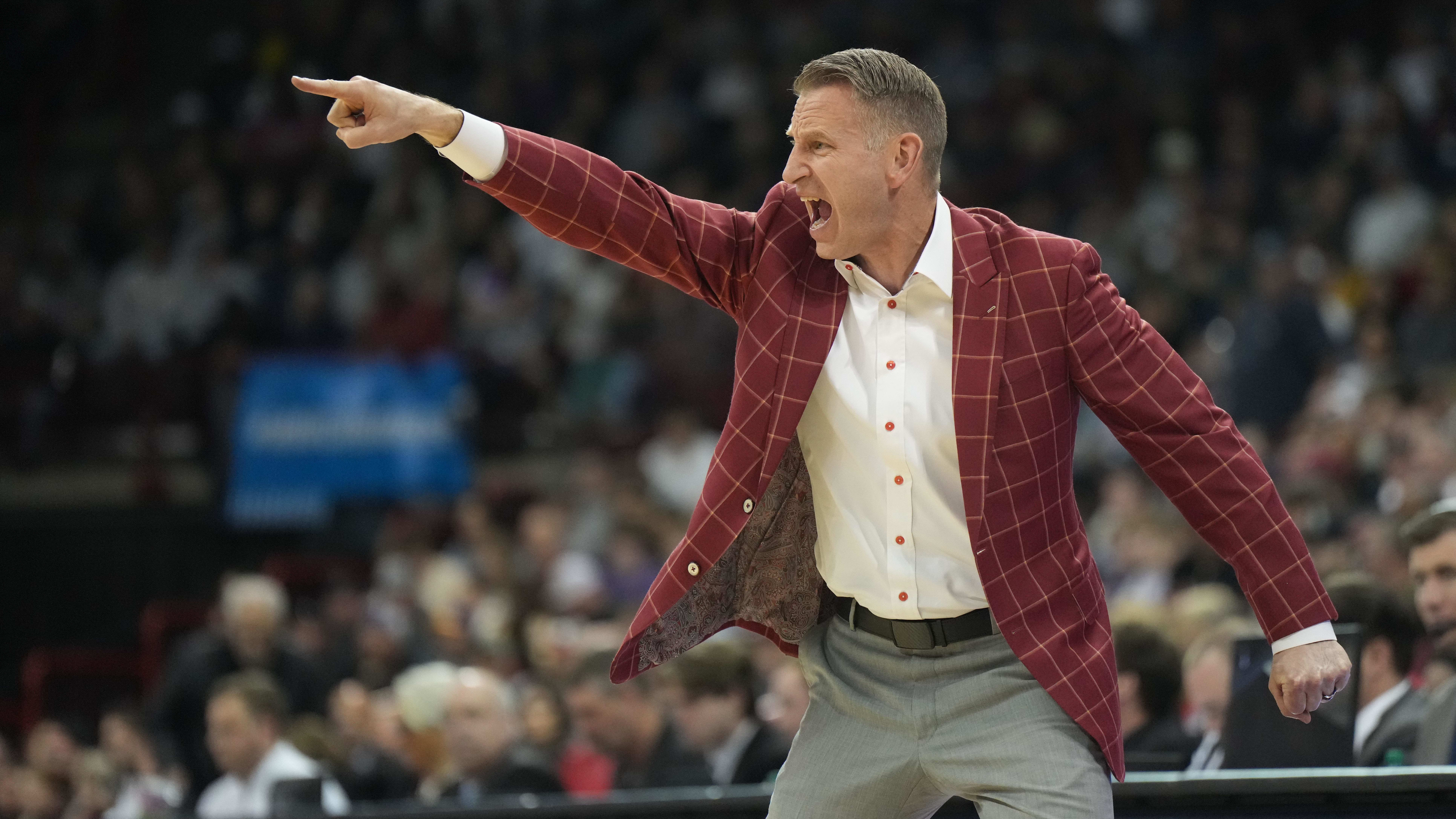 Mar 24, 2024; Spokane, WA, USA; Alabama Crimson Tide head coach Nate Oats reacts in the first half