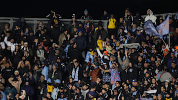 Nov 23, 2025; Chester, Pennsylvania, USA; New York City FC fans react during the game against the Philadelphia Union at Subaru Park. Mandatory Credit: James Lang-Imagn Images