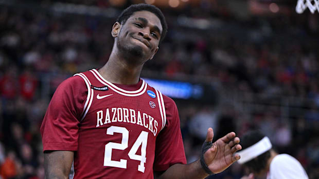 azorbacks forward Billy Richmond III (24) reacts after a play against St. John's