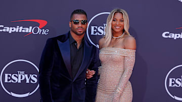 Jul 16, 2025; Los Angeles, CA, USA; Russell Wilson and Ciara on the red carpet before the ESPYS at The Dolby Theatre. 
