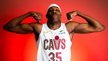 Sep 29, 2025; Cleveland, OH, USA;  Cleveland Cavaliers forward Nae'Qwan Tomlin (35) during media day at Rocket Arena. Mandatory Credit: Ken Blaze-Imagn Images