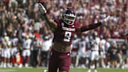 Texas A&M Aggies defensive end Cashius Howell (9) reacts after a defensive play against the South Carolina Gamecocks at Kyle Field. Mandatory Credit: Troy Taormina-Imagn Images
