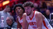 Houston Rockets center Alperen Sengun and forward Amen Thompson.
