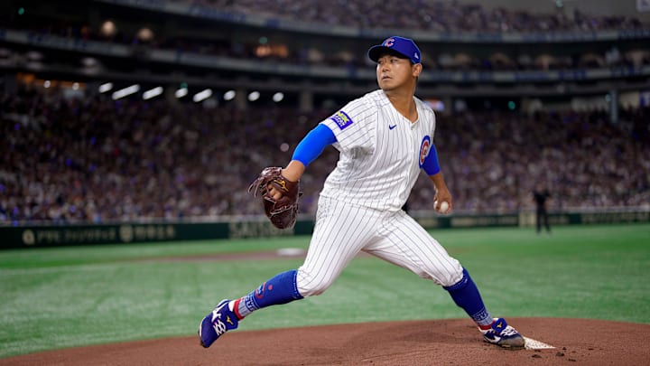 Shota Imanaga pitches. Los Angeles Dodgers v Chicago Cubs: MLB Tokyo Series