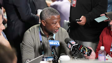 Mar 31, 2025; Palm Beach, FL, USA;  New York Jets head coach Aaron Glenn attends the NFL Annual League Meeting at The Breakers. Mandatory Credit: Jim Rassol-Imagn Images