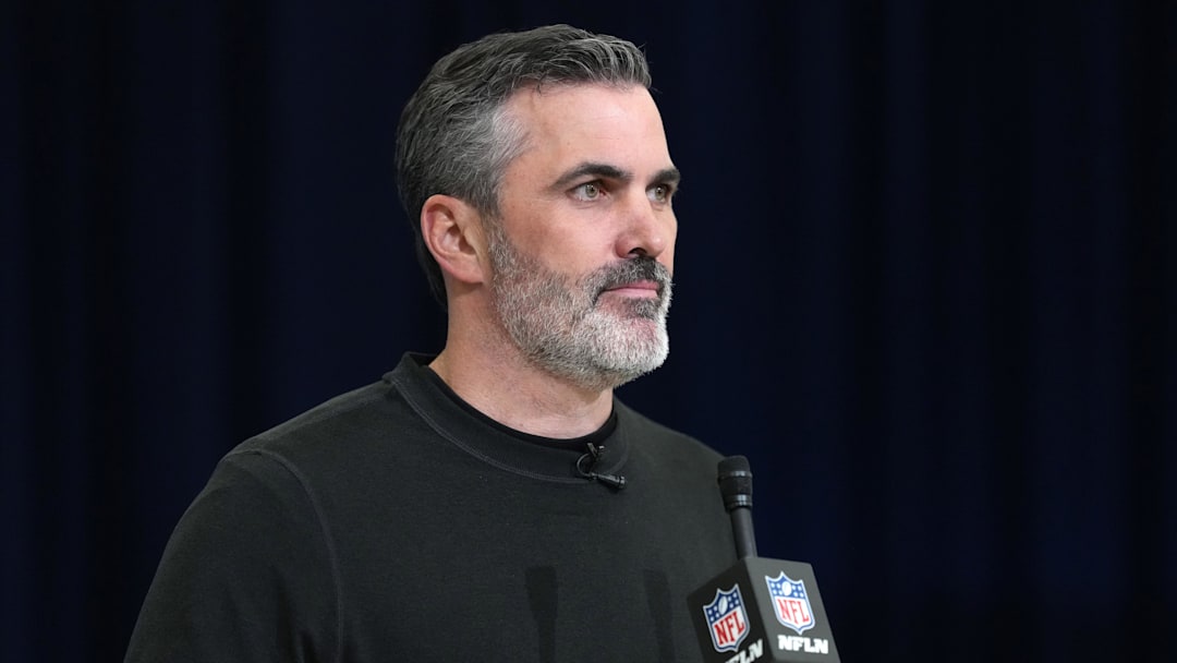 Feb 24, 2026; Indianapolis, IN, USA; Atlanta Falcons coach Kevin Stefanski speaks at the NFL Scouting Combine at the Indiana Convention Center. Mandatory Credit: Kirby Lee-Imagn Images