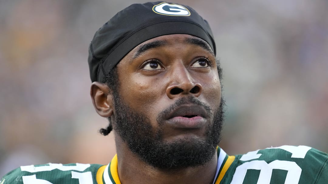 Sep 7, 2025; Green Bay, Wisconsin, USA;  Green Bay Packers wide receiver Romeo Doubs (87) during the game against the Detroit Lions at Lambeau Field. Mandatory Credit: Jeff Hanisch-Imagn Images