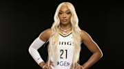 May 7, 2025; Arlington, TX, USA; Dallas Wings guard DiJonai Carrington poses for a photo during the 2025 Dallas Wings Media Day. Mandatory Credit: Jerome Miron-Imagn Images
