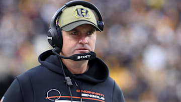 Nov 16, 2025; Pittsburgh, Pennsylvania, USA; Cincinnati Bengals head coach Zac Taylor looks on during the second half at Acrisure Stadium. Mandatory Credit: Charles LeClaire-Imagn Images