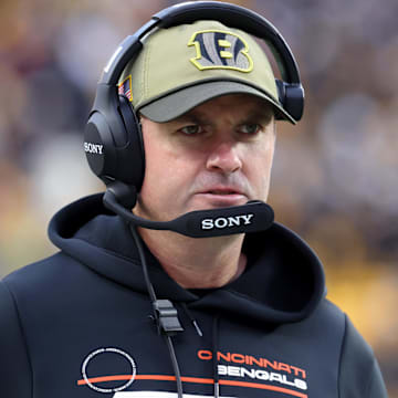 Nov 16, 2025; Pittsburgh, Pennsylvania, USA; Cincinnati Bengals head coach Zac Taylor looks on during the second half at Acrisure Stadium. Mandatory Credit: Charles LeClaire-Imagn Images